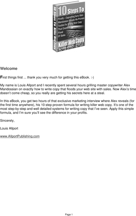 Product picture Killer web copy